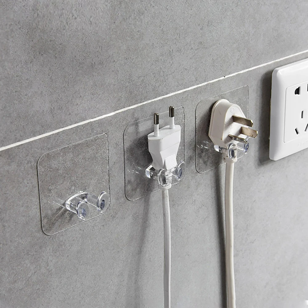 1pcs New Design Simple Style Bathroom Plug Hook Storage Power Cord Rack Kitchen Nail-free Wire Transparent |