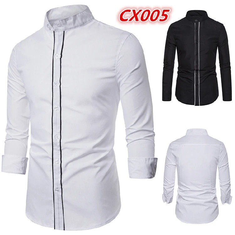 CX005-white Мужская рубашка, бренд, Мужская Высококачественная рубашка с длинным рукавом, повседневная, хит, цвет, облегающая, черная, Мужская одежда, рубашки - Цвет: CX005-white