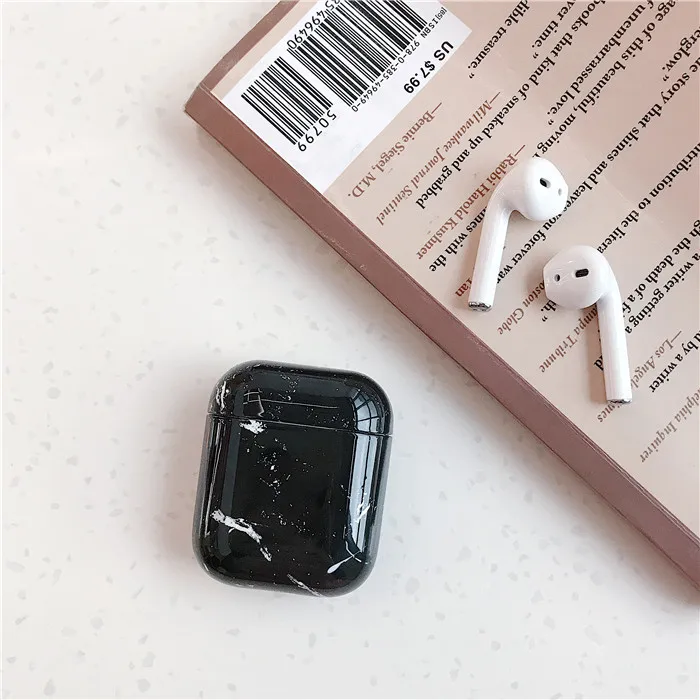 Black Радужный цвет мраморный узор наушники чехол для Apple AirPods 1/2 гарнитура коробка Высокое качество полосы пух беспроводной наушники крышка - Цвет: Black