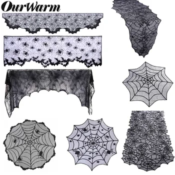 

OurWarm Halloween Decoration Horror Props Lace Spiderweb Fireplace Mantle Scarf Cover Tablecloth Curtain Cosplay Party Supplies