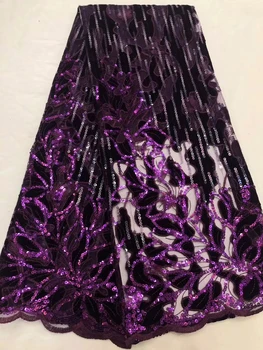

New African French Tulle Lace Fabric Embroidery African Velvet Lace Fabric With Sequins For Nigeria Wedding Party Dress