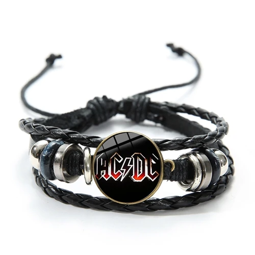 SONGDA рок-группа AC/DC браслет с логотипом Европейская и американская рок-группа ACDC стекло время драгоценный камень Панк кожаные браслеты подарок для любителей музыки - Окраска металла: Style 5