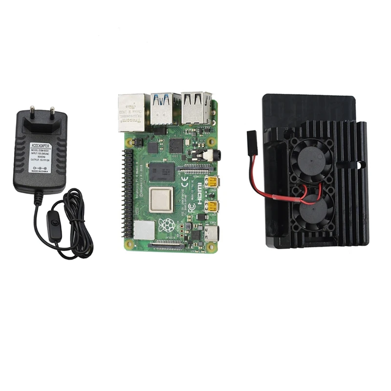 Для Raspberry Pi 4 Модель B 2G ram DIY Kit с алюминиевым ЧПУ сплав защитный чехол охлаждения двойной вентилятор 5V 3A адаптер питания