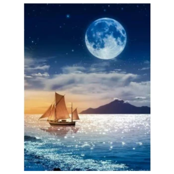 

Landscape Moon DIY Crystal Full Drill Diamond Painting Scenery Tree Cross Stitch Kit Round Rhinestone