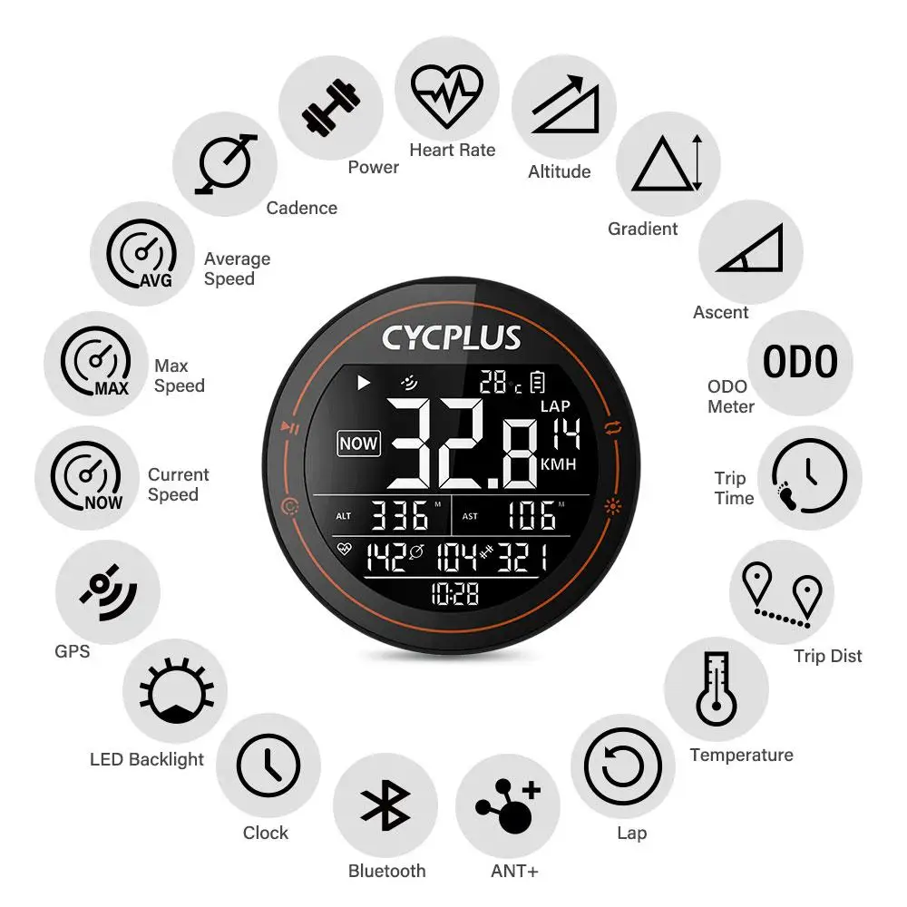 Cycplus M2 Bike GPS Computer Cycling Speedometer Bluetooth 4.0