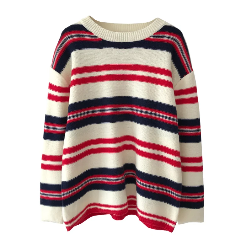 Autumn and winter korean style basic loose stripe long-sleeve knitted sweaters womens sweaters and pullovers(C9341