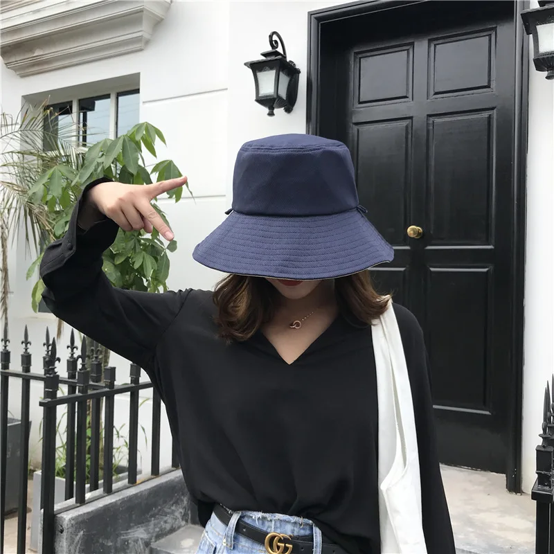 Hats Women Solid Wide Sun Shading Two Side Elegant Womens Casual Simple All-match Korean Style Chic Ladies Fashion Summer Hat - Color: blue