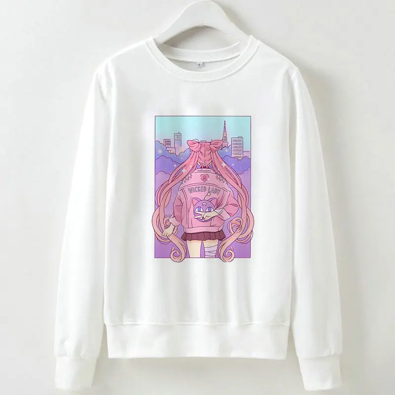 

Fashion Kawaii Cat Printing Long Sleeve Sweatshirt Women Leisure Harajuku Streetwear Pullover Sportswear 2-3XL Sweatshirt Women