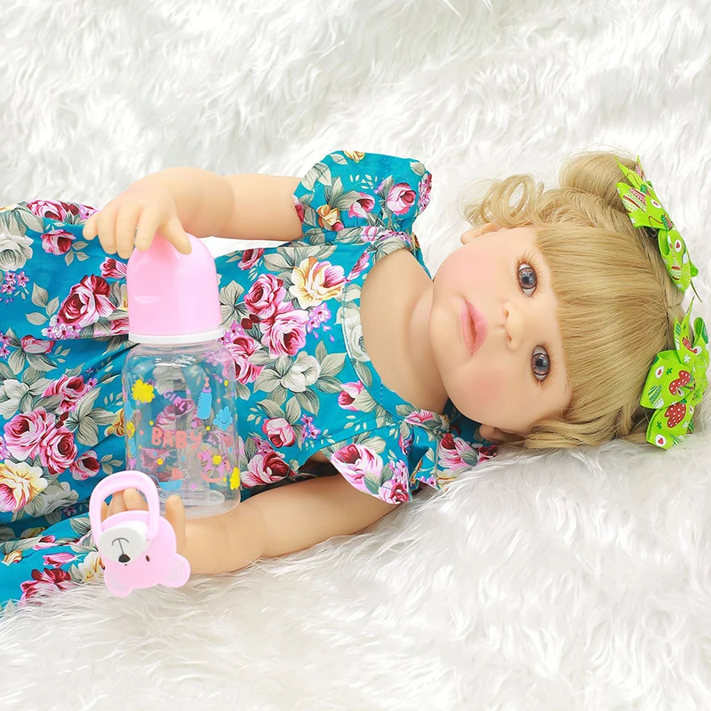 55 см Reborn Baby Doll игрушка полный Силиконовый Кролик Синий платье ткань тело короткие волосы Реалистичная кукла Малыш Дети сопроводительная игрушка