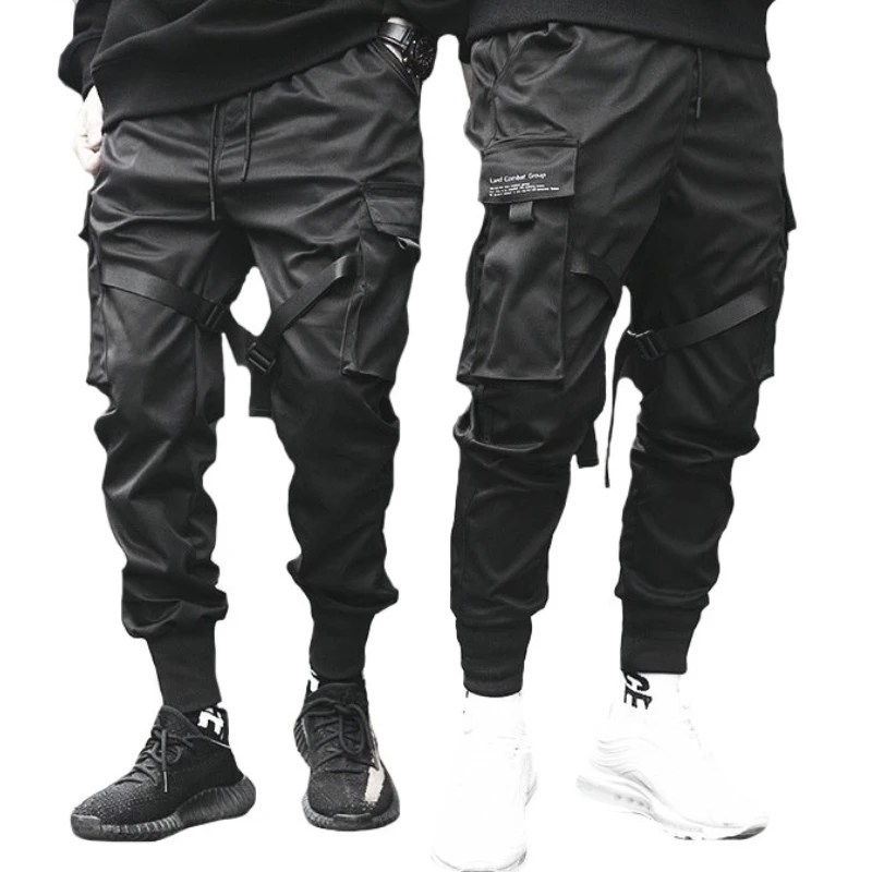New Ribbon Mens Harem Joggers Hip Hop Men Drawstring Cargo Pants