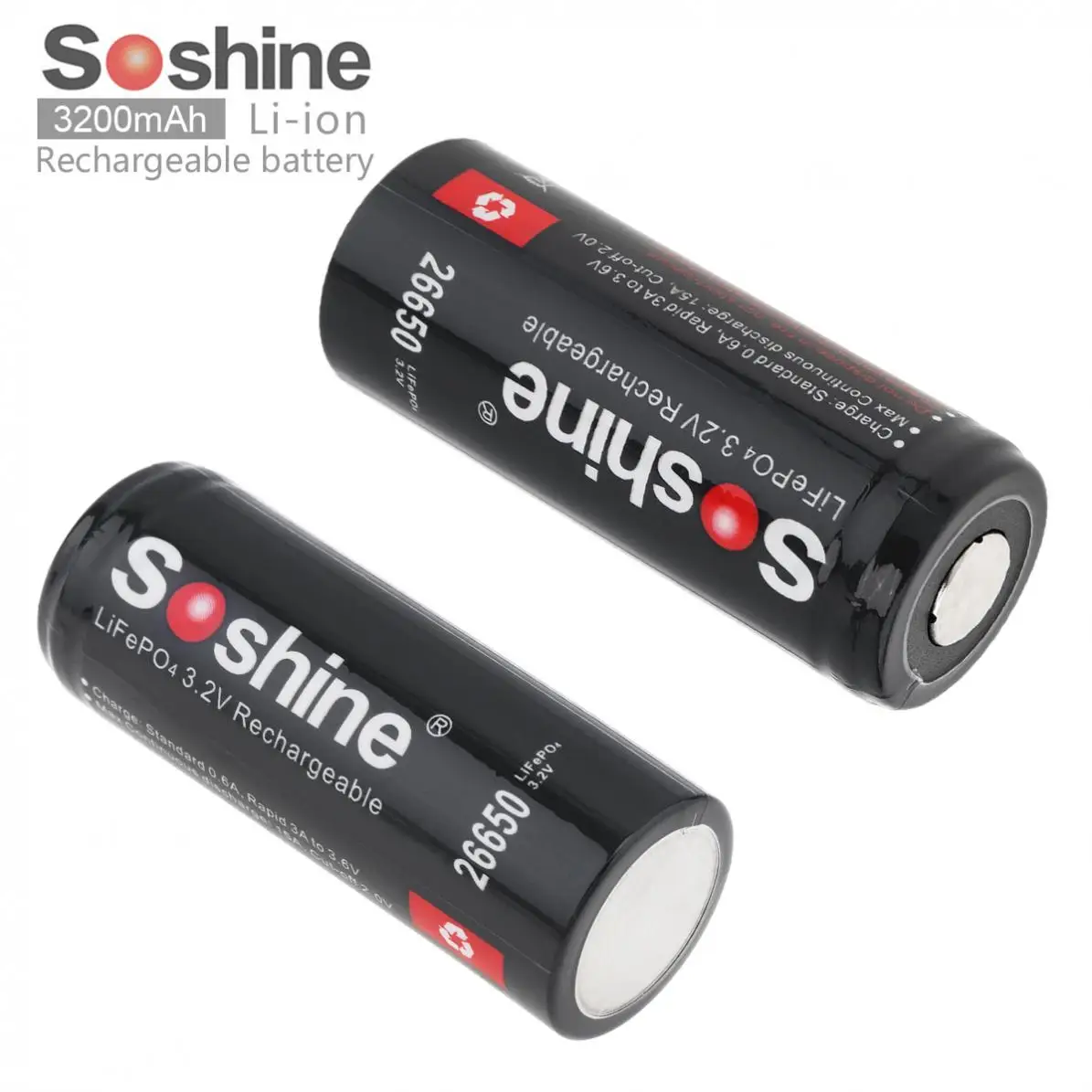 Soshine 2 шт./лот 26500 15A 3 V LiFePO4 3200 Вт-ч мАч плоская перезаряжаемая защищенная батарея