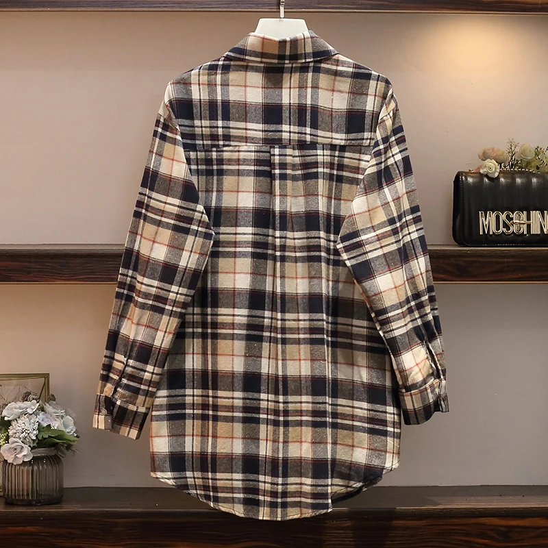 XL-5XL, большие размеры, женские длинные рубашки в клетку, осень, модные хлопковые блузки с длинными рукавами и вышивкой, свободные повседневные топы