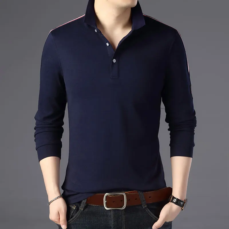 Высший сорт, новинка, модные бренды рубашек-поло, рубашки для мужчин, корейский стиль, длинный рукав, облегающий крой, подарок бойфренду, поло, повседневная мужская одежда - Цвет: Синий