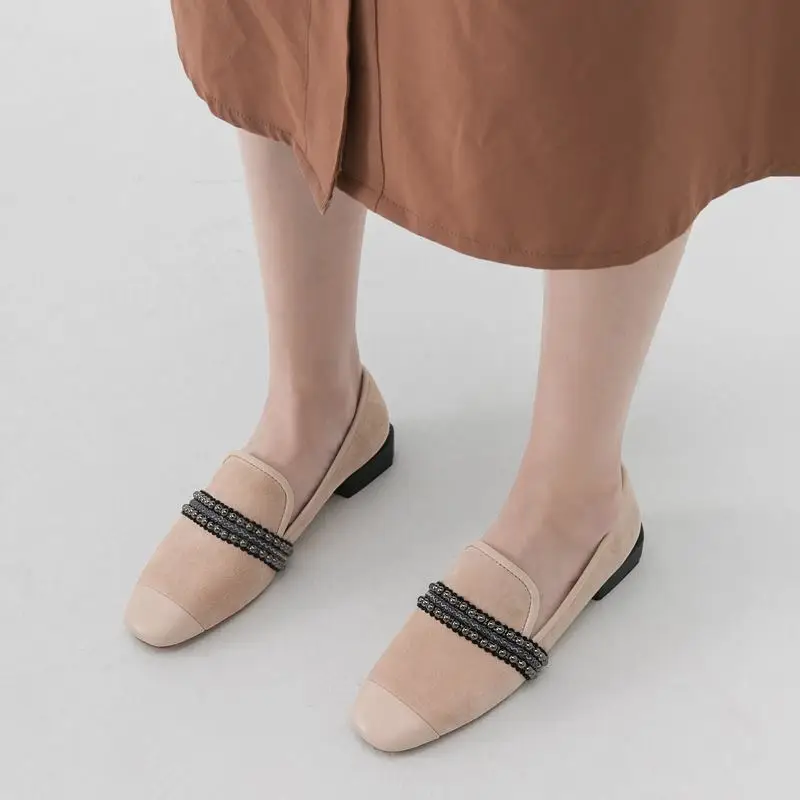ALLBITEFO/fasahion заклепки натуральная кожа с квадратным носком на низком каблуке для офиса женские туфли, удобные женские туфли, обувь на Женская
