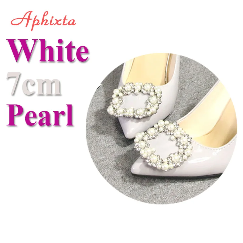 White-Pearl-7cm Aphixta/обувь больших размеров 33-48 женские туфли-лодочки из лакированной кожи на высоком каблуке-шпильке 11,5 см элегантные вечерние офисные туфли-лодочки с острым носком и жемчугом - Цвет: White-Pearl-7cm