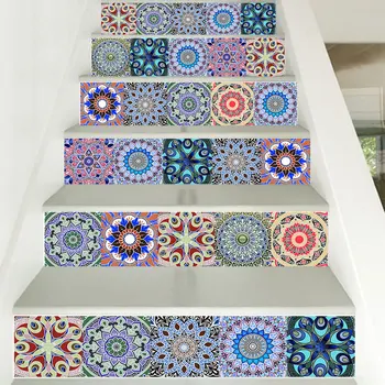 Mandala Pattern Strip Ceramic Tiles Wall Sticker Wardrobe Stairs Kitchen Home Decoration Wall Decals Waterproof PVC Art Fresco