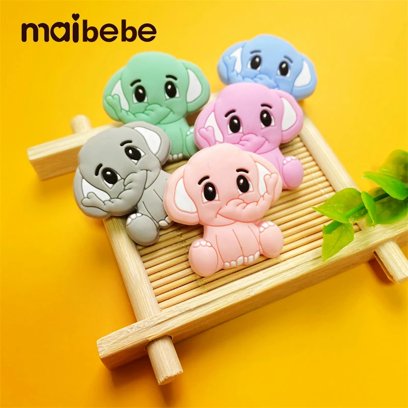 Baby Silicone Beads Cartoons Elephant Animal Chewing Pandent Accessories DIY Jewelry Pacifier Clip Teething Toy 10pcs teething toys silicone teething toys baby teething toys silicone beads silicone teether silicone teething beads pacifier clips