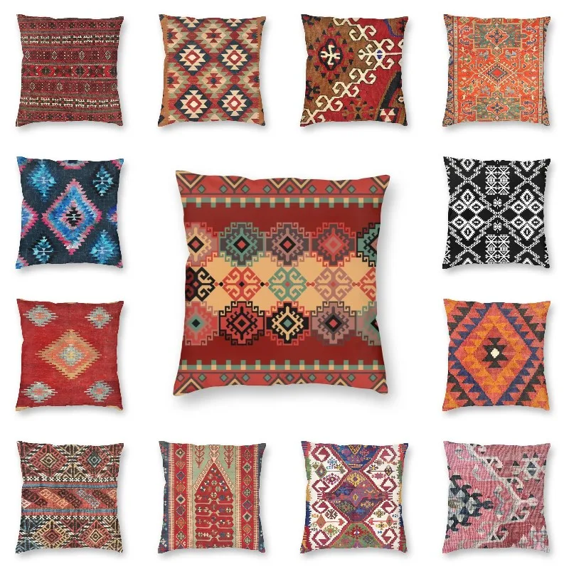 Throw Pillow Set,Sofa Accent Pillow,Cushion Cover,Tribal Boho Pillow 16x16 Pillow Cover Set Ethnic Kilim Pillow Set Turkish Carpet Pillow