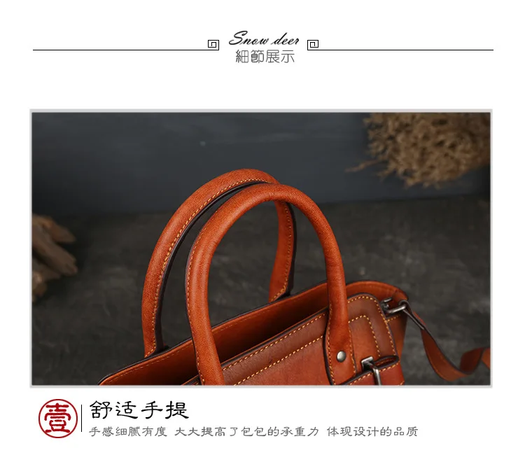 New ladies handbag head leather retro leather women's bag solid-color fashion one-shoulder tote bag