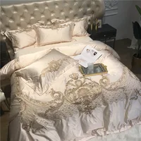 Luxury Super Soft Damask Sateen Egyptian Cotton Champagne Bedding Set 4Pieces Premium Chic Embroidery Duvet Cover Bed Sheet set 1