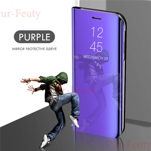 Фиолетовый Умный зеркальный чехол для телефона для samsung Galaxy S10 S9 S8 плюс S10E A6 A8 A7 Note 8 9 A10 A30 A40 A50 A60 A70 M10 M20 M30 крышка - Цвет: Фиолетовый