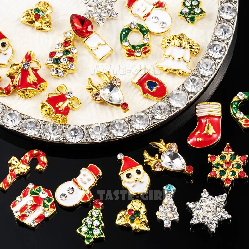 10 шт./лот 3D Поп различные Рождественские Элементы X'mas дерево снежинка снеговик лося сплав акриловый дизайн ногтей горный хрусталь Украшение