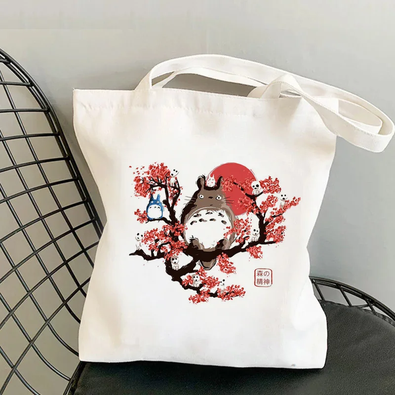 

Shopping Bag Grocery Totoro Anime Print Handbag Cotton Tote Bag Reusable Large Capacity Women Bag Classic Vintage Shoulder Bag