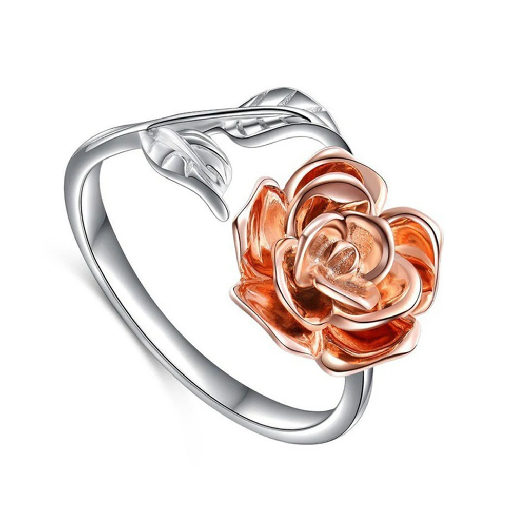 Красная роза обручальные кольца для женщин цветок лист регулируемое кольцо с