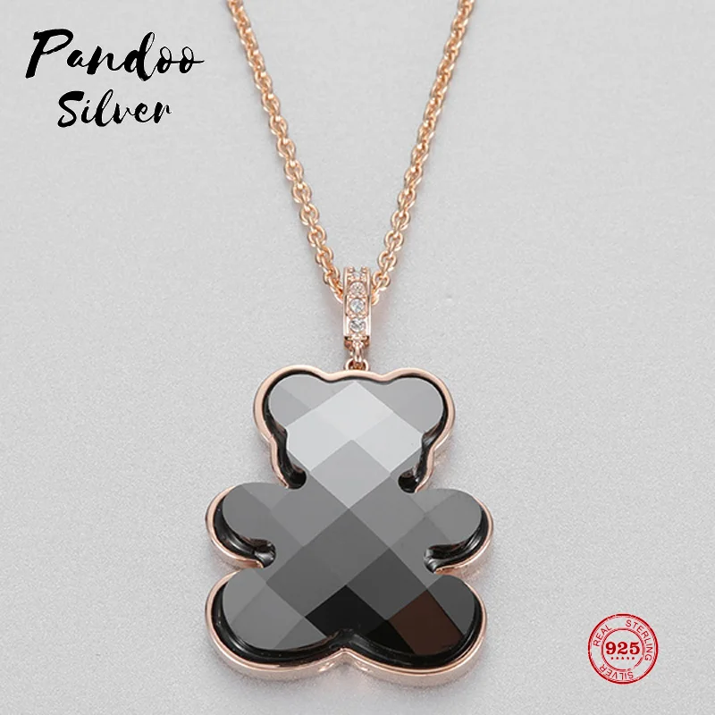 PANDOO модный Шарм чистое серебро 925 1:1 копия, милый детский кулон плюшевый мишка ожерелье женское роскошное ювелирное изделие подарок