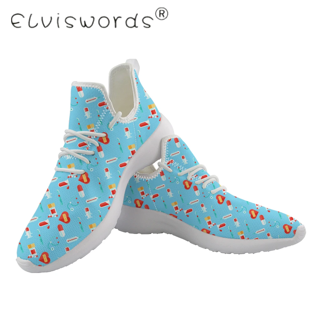 

ELVISWORDS New Couple Shoes Trendy Women Men Vulcanized shoes Blue Medicine Large Sizes Knitting Mesh Sneakers For Boy Girl