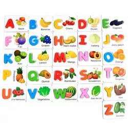 Деревянный 26 Английский алфавит буквы карта цветов когнитивные фрукты игры карты дети обучающий пазл игрушка для раннего развития