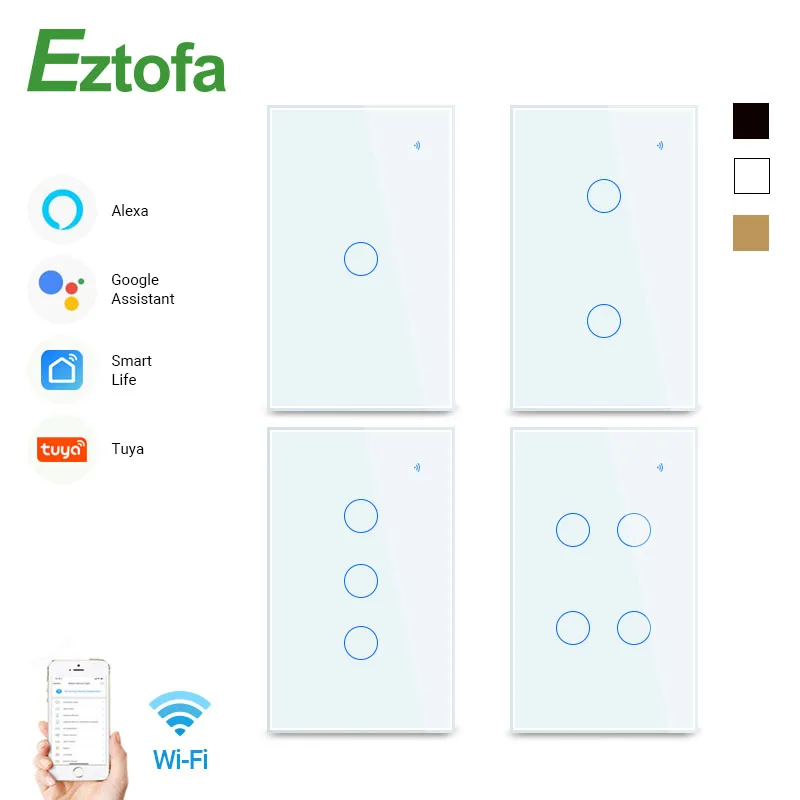 Wifi Wall Touch Sensitive Switch Remote Control 1 2 3 4 Gang Wireless Led Light Smart Touch Screen Switch Glass US Standard smart switch smart light switch wireless remote control switch