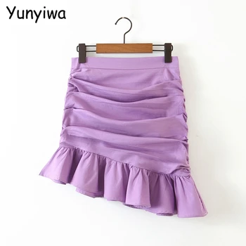 

women purple ruffles pleated skirts faldas mujer female sexy mini skirt ladies QW20
