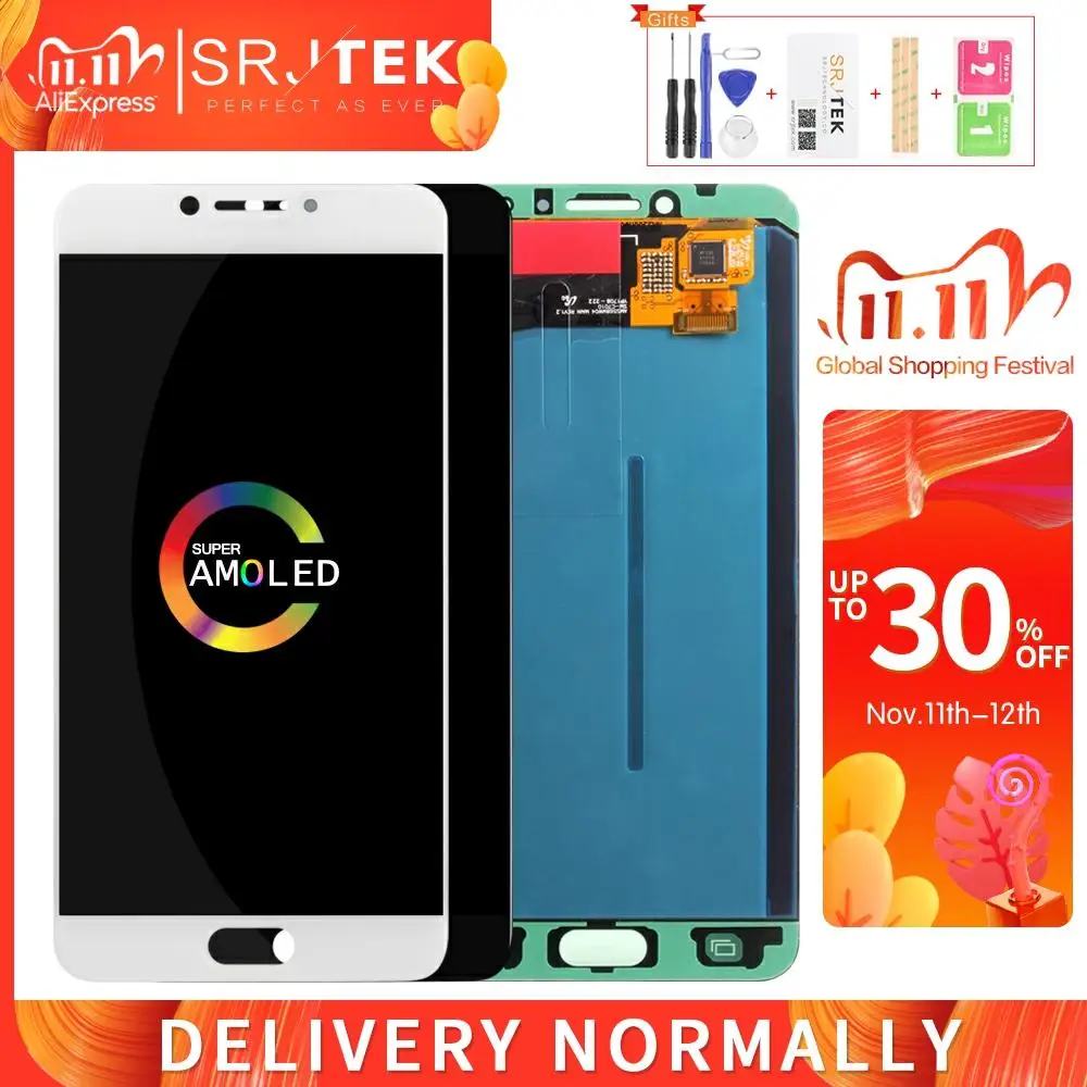 Сенсорный ЖК экран AMOLED/OLED для SAMSUNG Galaxy C7 Pro 2017 C8 C710F C710DS|Экраны мобильных телефонов|
