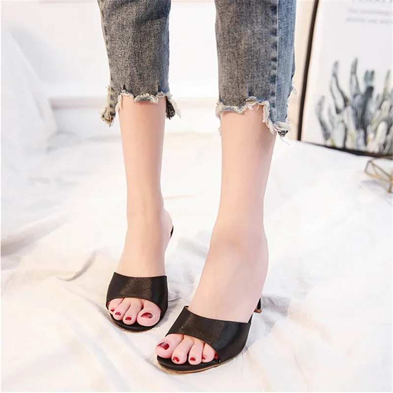 Summer Peep Toe Women Slippers Fashion 4.56.58.5cm High-Heeled Flip Flops Women Shoes Big Size 34-43 High Heels Slides Sandals (18)