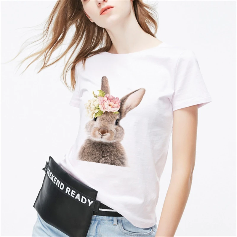 

T Shirt Women Harajuku 2019 Fashion Tops & Tees Korean Style Plus Size Brand Cotton Floral Rabbit Short Sleeve T-Shirt Femme