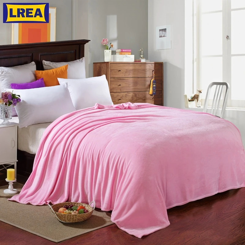 

LREA плед coral Fleece Blanket Hot sale Pure color solid super warm soft throw winter on Sofa Bed Plane Travel bedspreads sheets