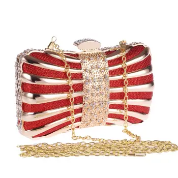 

Ladies Chain Shoulder Bag Evening Clutch Diamond Rhinestone Striped Prom Handbag L9BE