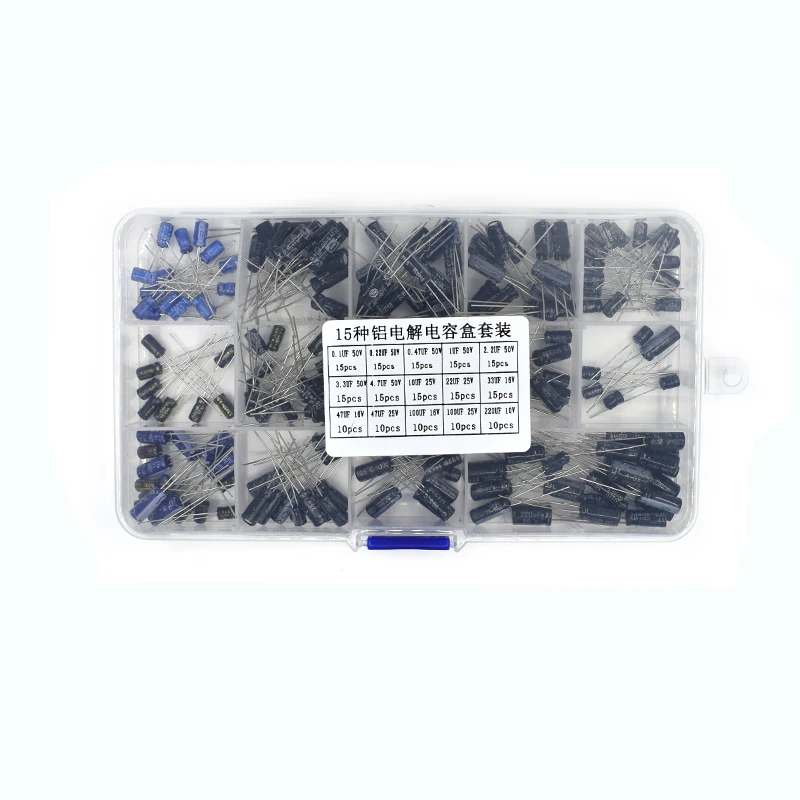 Electrolytic Capacitor Aluminum Capacitor Aluminum Electrolytic Capacitor 200pcs/lot Radial capacitors set 15Values 10V 16V 25V 50V 0.1uF-220uF Assortment Kit 0.22uf 2.2uf 100uf