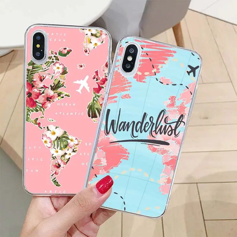 Роскошный дорожный Мягкий ТПУ чехол для телефона с картой мира для iPhone 11 Pro XR XS Max прозрачный силиконовый чехол для iPhone 6 7 8 Plus