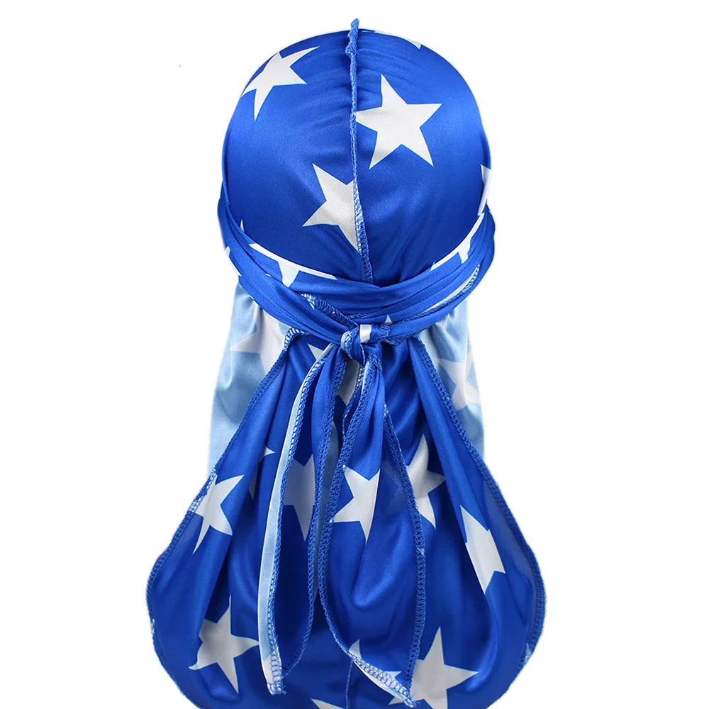 Синий Мужские шелковистые цветные банданы с длинным хвостом и принтом Doo rag - Цвет: Синий