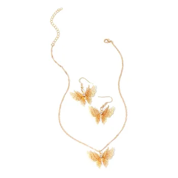 

Gold Butterfly Earrings Clavicle Chain Butterfly Earrings Titanium Steel Necklace Set