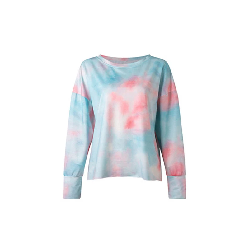 Tie Dye Print Woman T-shirts Long Sleeve Plus Size T Shirt O-neck Gradient Color Tee Shirt Trendy Sexy Women Streetwear