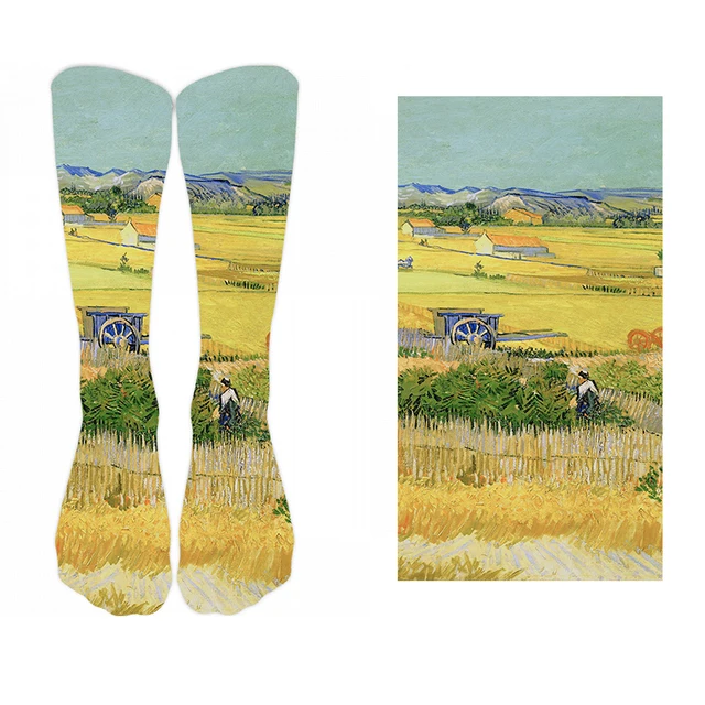 New Style Oil Painting Eiffel Tower Art Socks Men Women Pure Cotton Harajuku Retro Pastoral Scenery Happy Long Tube Funny Socks style9
