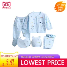 Комплект белья для малышей из 5 предметов, дышащий хлопковый Детский комбинезон с шапочкой, 2 пары штанов