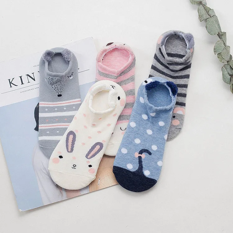 women cotton socks stereoscopic Cute Animal Female Kawaii Cat With Dog Summer Short Socks Women Casual Soft Funny Socks