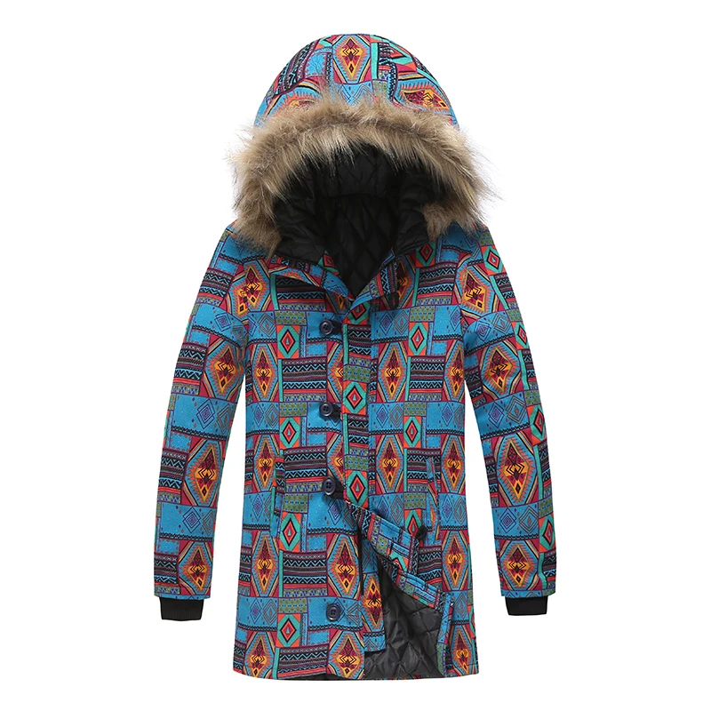 

New Fashion Men Vintage Printing Warm Pocket Hooded Winter Jacket Cotton casual parkas thick turn-down collar Faux Fur Coat