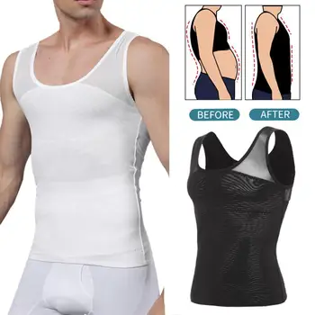 

Mens Waist Trainer Belt Fitness Tops Body Shaper Tummy Slimming Sheath Abdomen Shapewear Compression Shirts Gynecomastia Corset