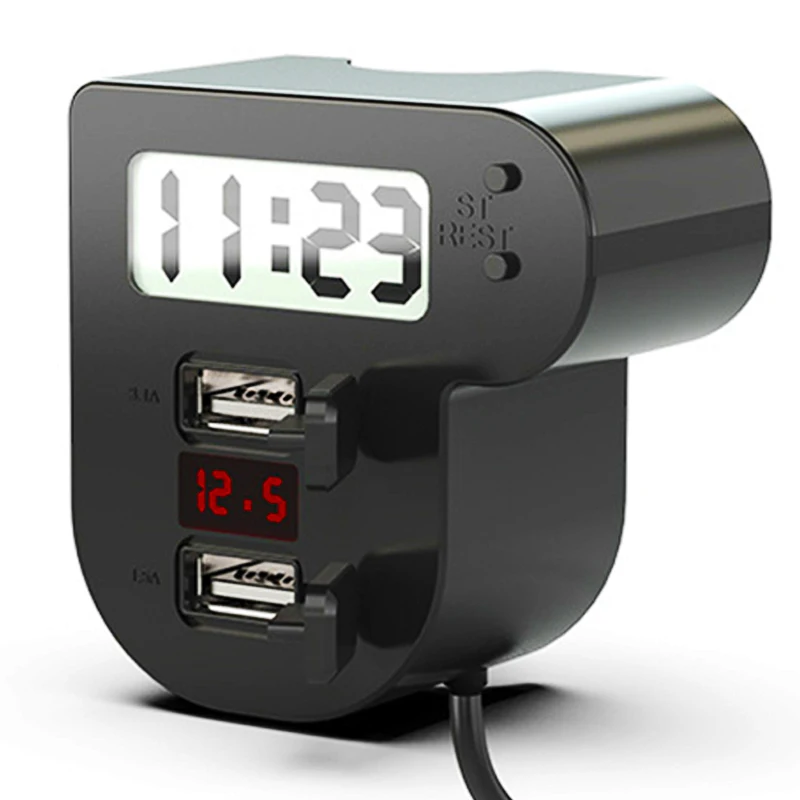 Мотоцикл Quick Charge Dual USB 5V 3.1A/1.5A зарядное устройство мотоцикл Цифровые Часы