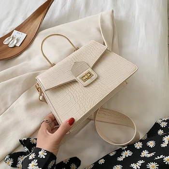 

Iron Handle PU Leather Small Crossbody Bags For Women 2020 Luxury Fashion Lock Shoulder Handbags And Purses Lady Totes
